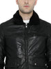 BARESKIN Black Leather Biker Jacket with Detachable Collar