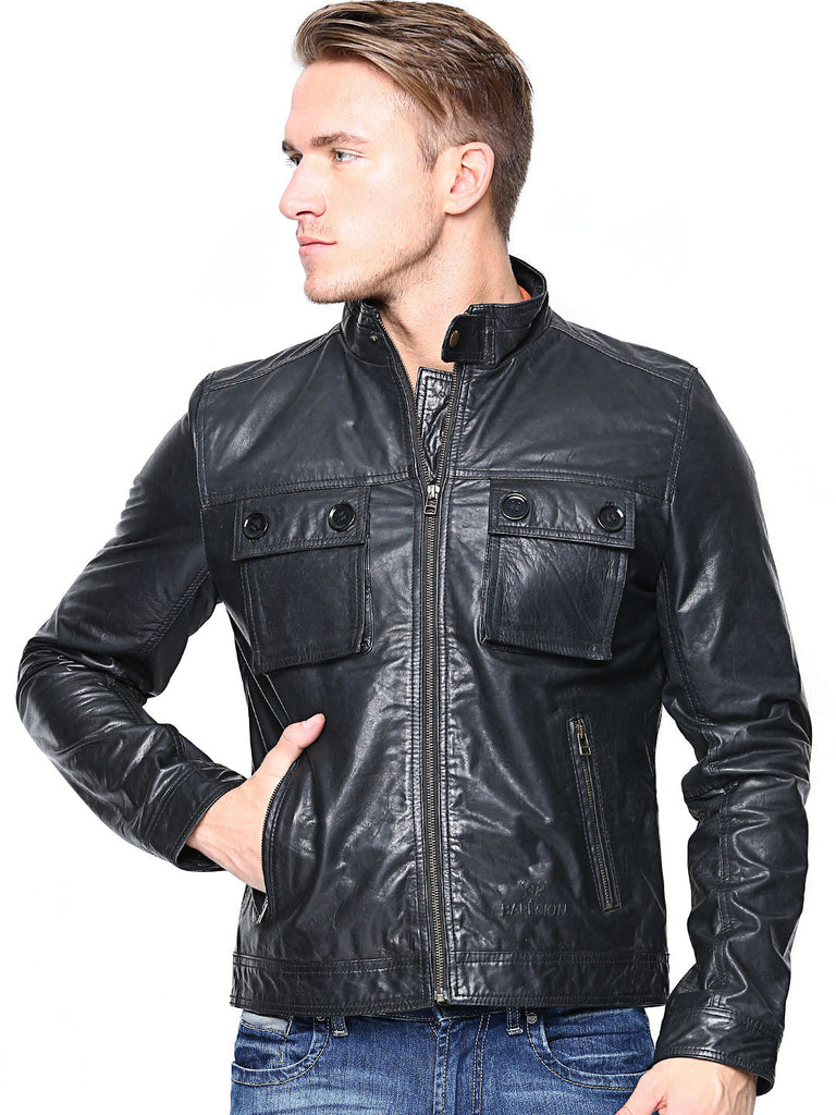 Buy BARESKIN Men Black Leather Sleeveless Jacket - Jackets for Men